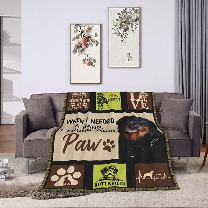 Rottweiler Blanket Rottweiler Gifts Throw Blanket Super Soft Flannel Fluffy Plush Cozy Fuzzy Fleece Stuff Animals Blanket Decor for Dog Lover Woman Girl Kids Adults Man for Bed Sofa Couch 60"X80"