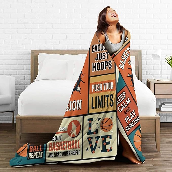 Basketball Blanket for Boys Basketball Sport Throw Blanket Soft Cozy Fleece Fuzzy Stuffed Plush Flannel Gifts for Girls Women Kids Adults 60"X80"
