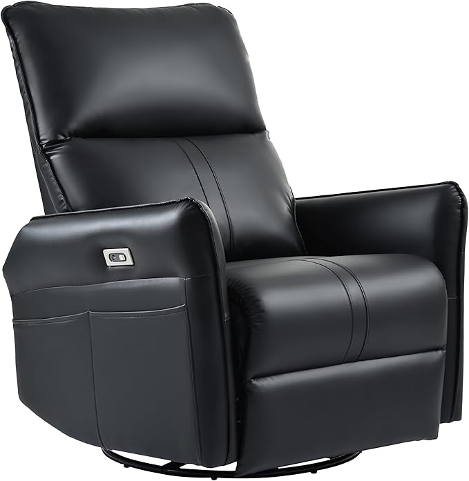 Power Swivel Rocker Recliner Chair for Nursery, Upholstered 270° Swivel Glider Chair with USB Ports, Power Recliners for Small Spaces Living Room