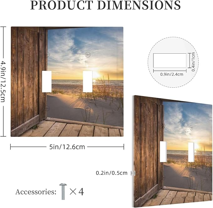 Sun Beach Grass Ocean Landscape 2 Gang Light Switch Plate Decorative Double Toggle Wall Plate Farmhouse Western Brown Barn Door Receptacle Switchplate Decorate for Home Living Room Bedroom