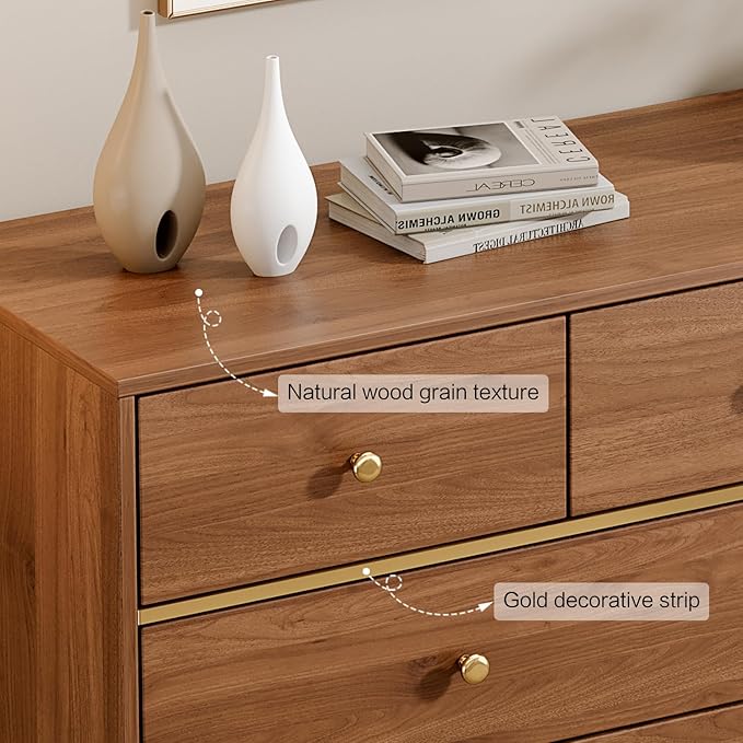 9 Drawers Dresser for Bedroom,35.4" Tall Wood Rustic Modern Chest of Drawers with Natural Texture,with Anti-Tipping Device, Storage Dressers Organizer for Bedroom, Living Room,Chestnut