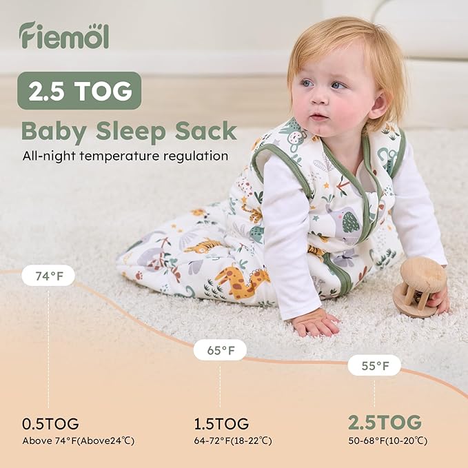Baby Sleep Sack 6-12 Months, 2.5 TOG Cotton Winter Baby Wearable Blanket with 2-Way Zipper, Warm Soft Sleeping Bag for Newborn Infant Boy Girl, Medium Giraffe