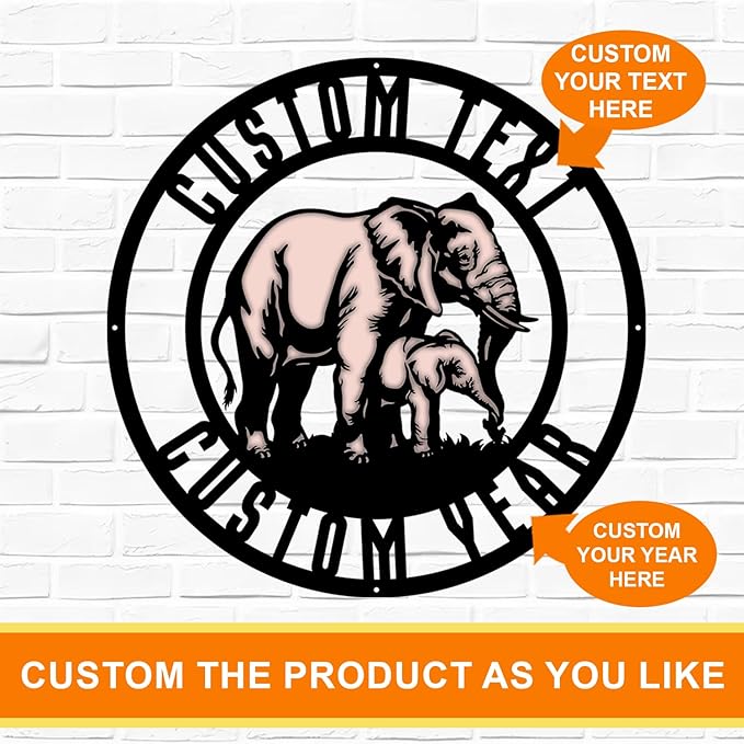 Custom Elephant Metal Sign, Kid’s Nursery Decor, Personalized Wall Art for Wildlife Lovers, Personalized Birthday/Mother’s Day Gift for Mom/Grandma/Women