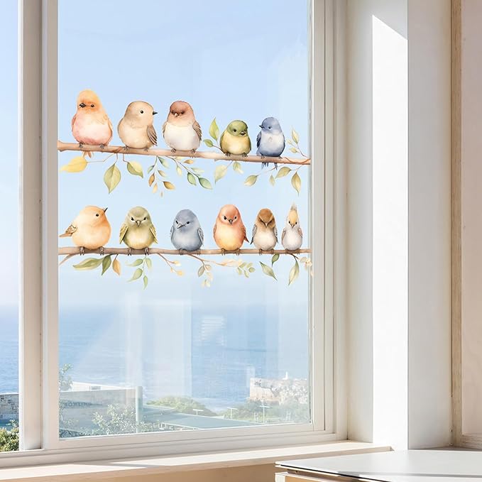 DILIBRA Colorful Bird on The Branch Wall Stickers, Peel and Stick Creative Bird Wall Decals, DIY Vinyl Art Murals for Nursery Kids Bedroom Living Room Classroom Preschool Playroom