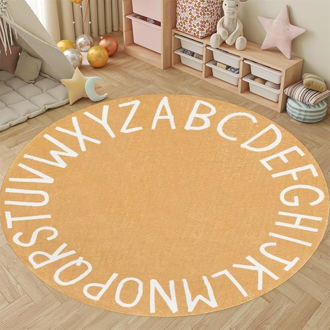 ABC Alphabet Round Rug,6ft Ultra Soft Fluffy Round ABC Rug Washable Non-Slip Baby Crawling Mat for Classroom Nursery Room Kids Room Decor