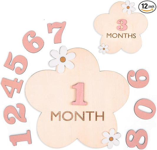 Daisy 3D Baby Monthly Milestone, Wooden Baby Milestone Signs, Monthly Milestone Wood Discs, Baby Milestone Discs (3D Flower)