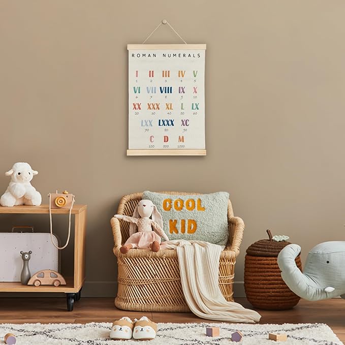 SereneHanctuary Roman Numerals Math Wall Art,Math Educational Wall Decor,Educational Numbers Poster Hanger Frame for Playroom Nursery Kids Room Preschool Decor,12X16Inches