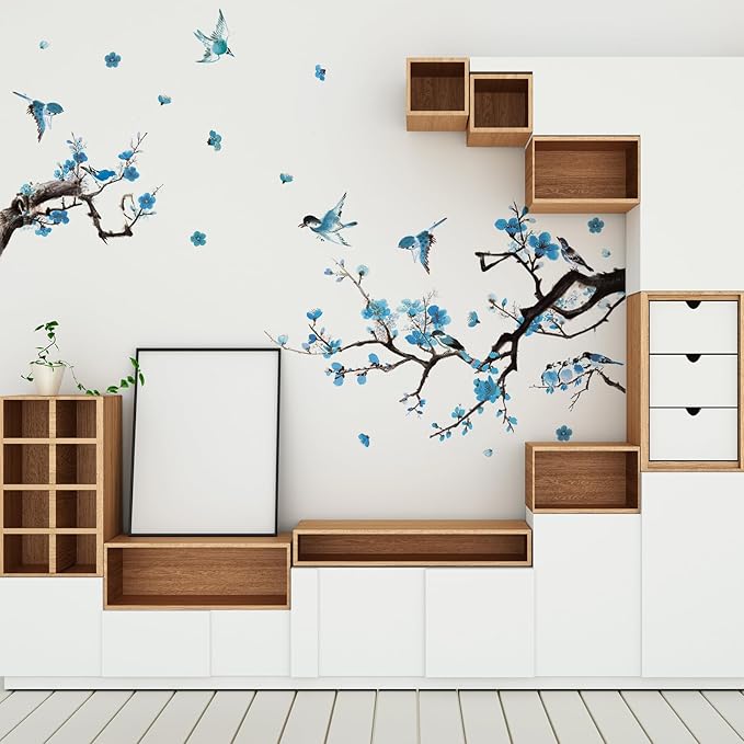 Zonon 6 Pcs Flowers Wall Decals Stickers Vinyl Removable Peel and Stick Colorful Dragonflies Floral Wall Murals Decor for Bedroom Living Room Nursery(Birds)
