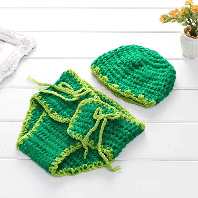 3Pcs Baby Photo Shoots Costume Set Green Bean Shaped Sleep Bag With Hat And Diaper Shorts For Newborns 0-3 Months Infant
