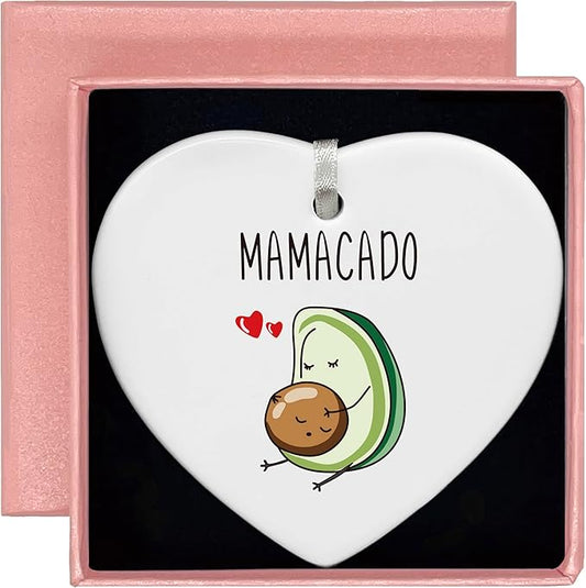 Heart Shaped Ornament-Avocado Mom Gift for Women-Funny Mamacado Pregnancy Announcement Present-New Mom Baby Shower Newborn Christmas Keepsake Home Nursery Decor