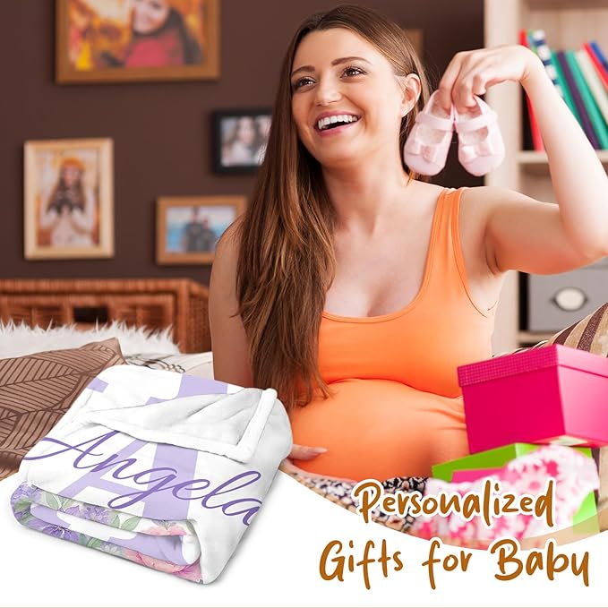 Ships from The US, Personalized Baby Blankets for Girls, Custom Baby Blanket for Kids Soft Flanne Blankets in Easter Personalized Baby Gifts for Infant Newborn Shower (Rose Pink)