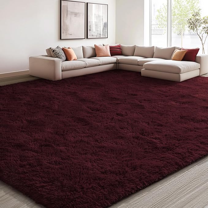 EVOIONOS 6x9 Washable Large Area Rug for Living Room, Fluffy Shag Rug Bedroom, Ultra Soft Plush Non Slip Carpet Indoor Floor Bedside Nursery Kids Girls Room Dorm, Home Decor Aesthetic, Midnight Red