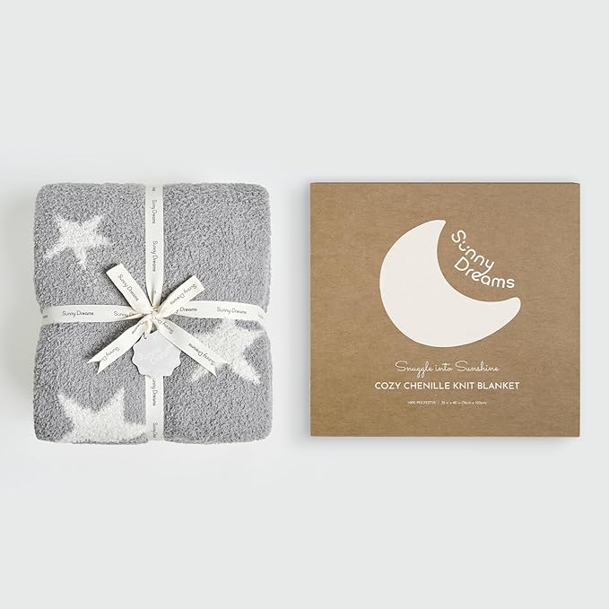 EVERGRACEHOME Soft Plush Baby Blanket for Boys Girls with Little Stars Printed, Fleece Fuzzy Toddler Nursery Blanket Lightweight Warm Cozy Throw Blanket for Baby Crib, Couch, Bed, Light Gray, 50"x60"