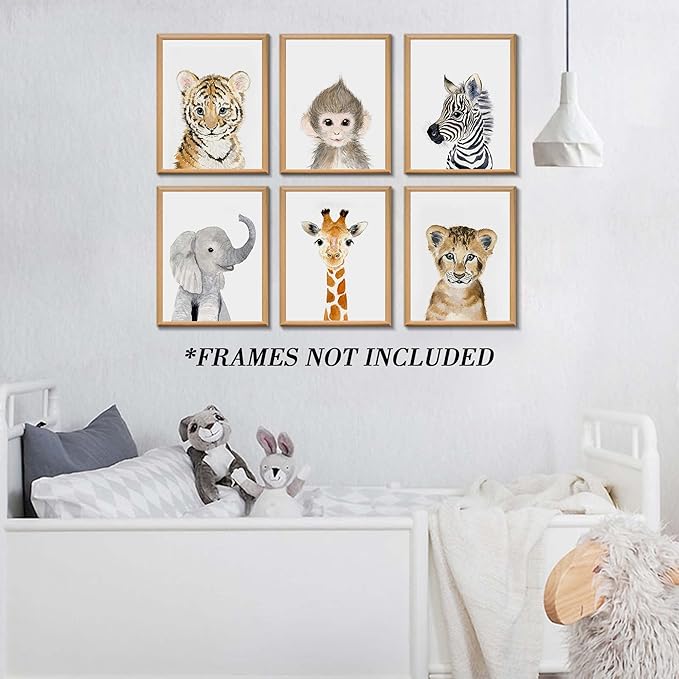 Nursery Baby Room Wall Art Decor, Jungle Nursery Baby Animal of Tiger Lion Elephant Decorations, Nursery Safari Cute Animal Decor for Baby Bedroom