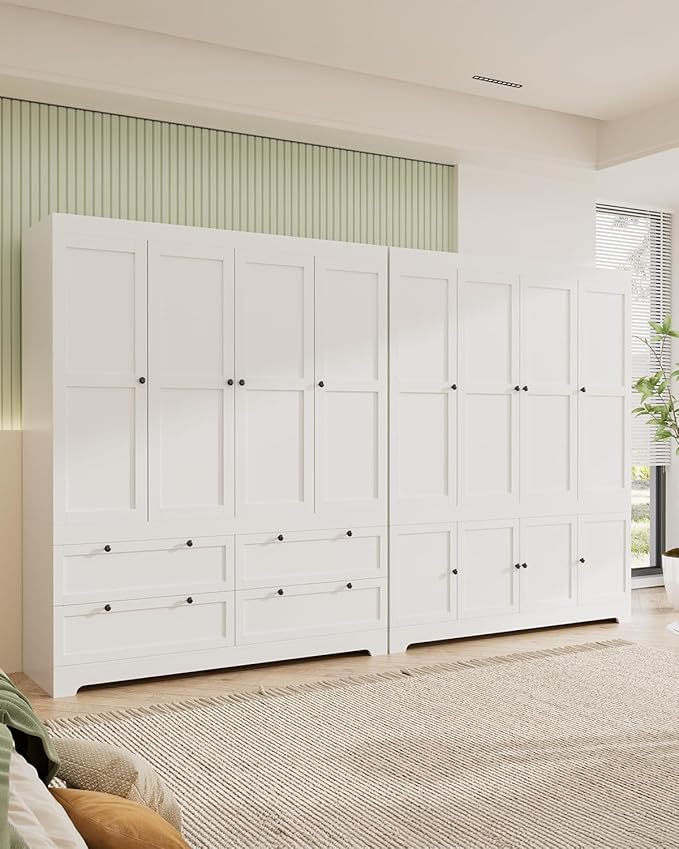 8 Door Modular Wardrobe Closet - 71" Tall Large Armoire with Hanging Rod, Freestanding Large Capacity Clothing Wardrobe Cabinet w/Handles for Bedroom White