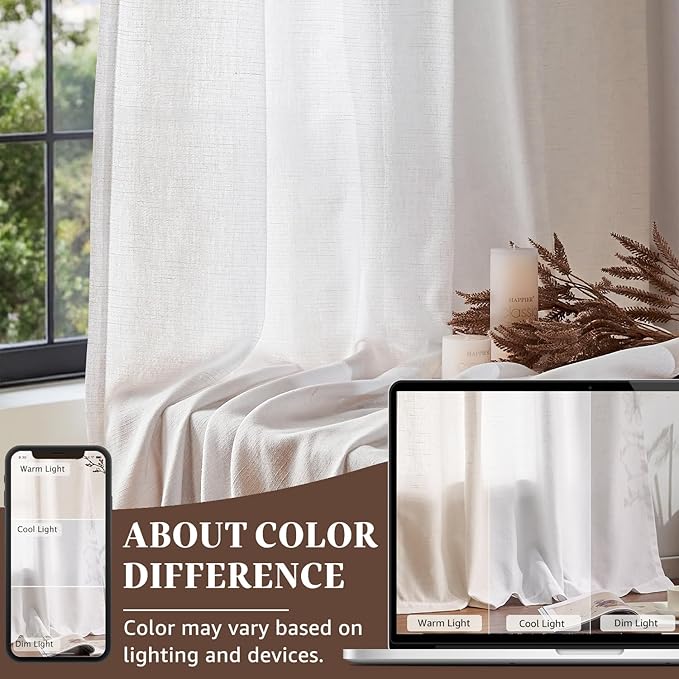 jinchan Linen Blend Curtains 96 inch Length 2 Panels for Bedroom Living Room, Floor to Ceiling 50 inch Wide Farmhouse Drapes with Rod Pocket Back Tab(50W x 96L, Off White)