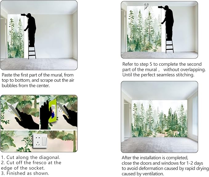 Boys or Girls Cartoon Pine Tree Forest wallpeper Nursery Kids Bedroom Wall Mural - 160"x108"（Not Peel and Stick）
