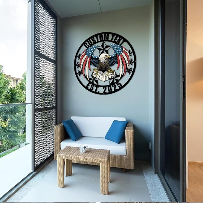 Personalized Metal Eagle American Flag Wall Decor, Colorful Design with Stars And Stripes, Patriotic American Bald Eagle Metal Sign, Patriotic Gift for Independence Day, Custom Signs Indoor/Outdoor
