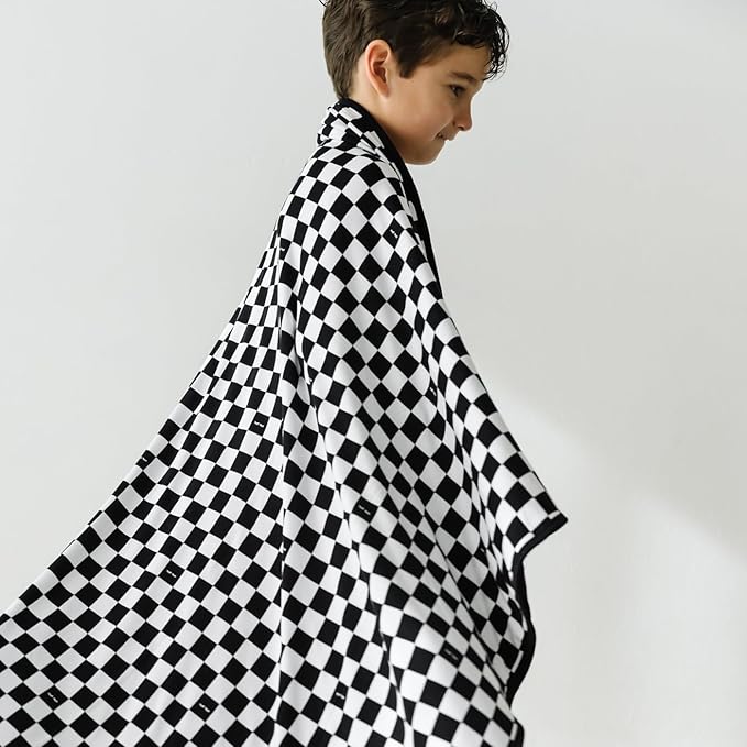 Little Sleepies Cloud Blanket, Soft Viscose from Bamboo Toddler & Baby Blanket for Boys & Girls, Lightweight, Perfect for Hot Sleepers, 50" x 50", Large (Cool Checks)