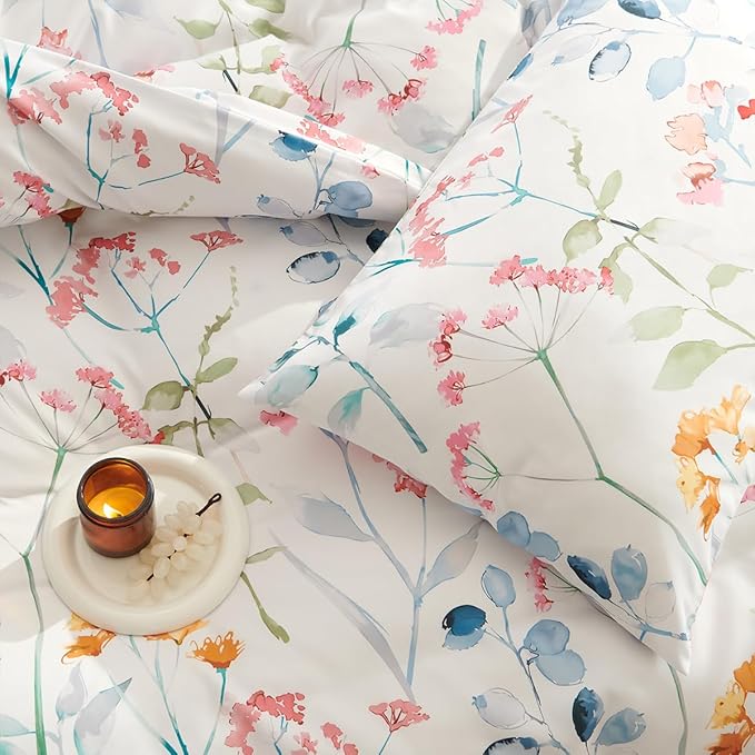 Floral Duvet Cover Twin 2 Pieces Watercolor Flower Pattern Bedding Set for Girls Colorful Flower Aesthetic Bedding Soft Microfiber Farmhosue Comforter Cover with 1 Pillowcase