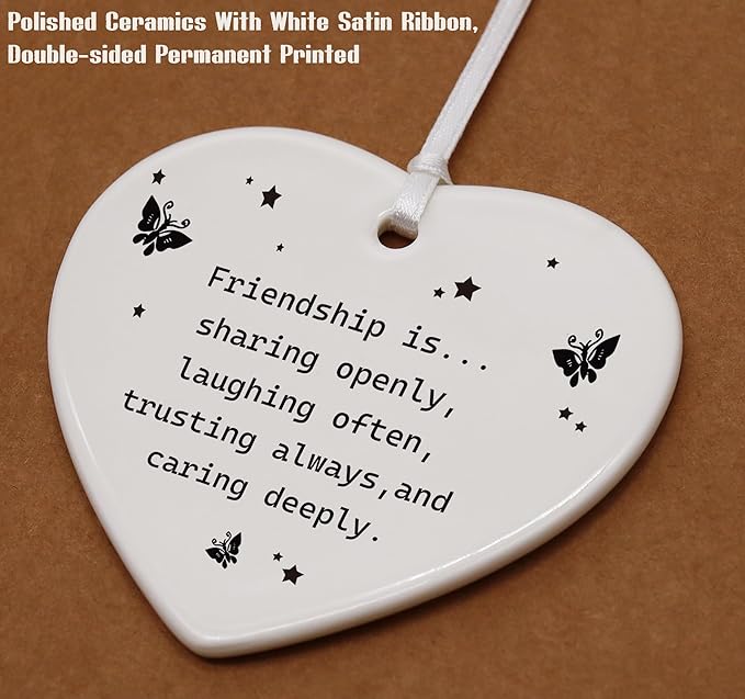 Heart Shaped Christmas Ornament-Friendship is Sharing-Best Friend BFF Soul Sister Gift-Thank You Birthday Thanksgiving Friendship Keepsake for Besties with Gift Box