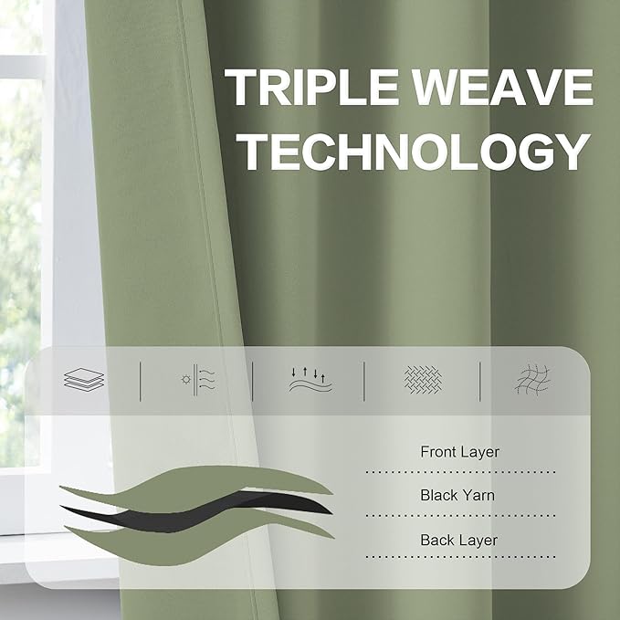 DUALIFE Light Sage Green Curtains 84 Inches Long Back Tab/Rod Pocket Room Darkening Curtain Panels Window Drapes Light Blocking 52 x 84 Inch Length,2 Panels Set