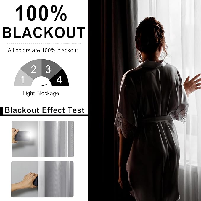 XWZO 100% Blackout Double Layer Curtains, Blackout Curtains with Sheer Overlay for Living Room, Bedroom, Grommet Thermal Insulated Privacy Curtains with Tiebacks, 2 Panels, 52x108, Black