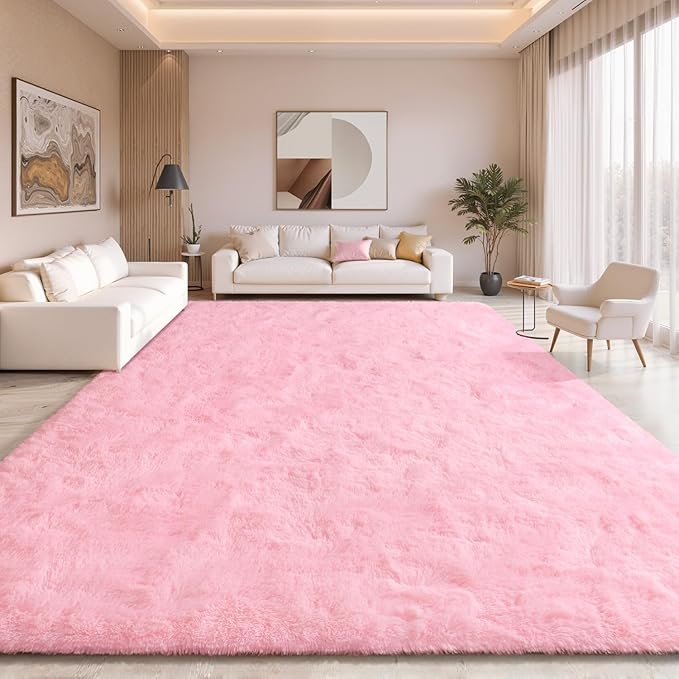 EVOIONOS Ultra Soft Area Rug for Bedroom, 4x6 Machine Washable Fluffy Shag Rug for Living Room, Plush Non Slip Carpet for Indoor Floor Bedside Nursery Kids Girls Room Dorm, Home Decor Aesthetic, Pink
