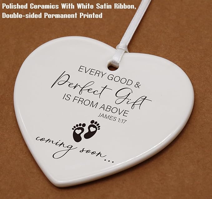 Heart Shaped Christmas Ornament-Pregnancy Announcement Gifts-Promoted to Grandparents Grandma Grandpa or Aunt and Uncle-New Baby Coming Soon-Reveal Gift for Mom Dad Sister Brother Friends Keepsake