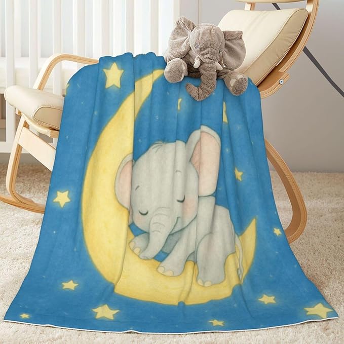 Ship Next Day Personalized Baby Blanket for Kids, Custom Baby Blanket with Name, Super Soft Flannel Blankets, Custom Elephant Animal Blankets Baby Gifts for Christmas.