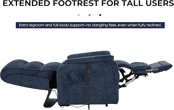 DYNOX 400 LBS Big Tall Man Large-Wide Power Dual Motor Lift Recliners Chairs for Elderly, Lay Flat Lift Chair with Infinite Positions, Heat & Massage, Extended Footrest (9298L,Chenille,Blue)