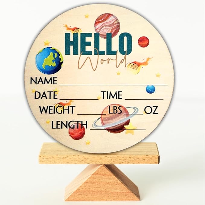 Hello World Newborn Sign 6" - Baby Announcement Sign for Hospital - Welcome Baby Sign - Announcement Board for New Baby - Birth Announcement Sign - Newborn Name Sign - Perfect for Baby Arrival (space 4)