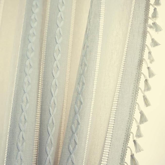 Deeprove Ivory Boho Curtain Valance for Cafe Kitchen Closet Doorway Decor, Sheer Bohemian Farmhouse Cotton Linen Short Panel Tassel Trim Classic Rustic Window Treatments Panel, W52 x L18, 1 Piece