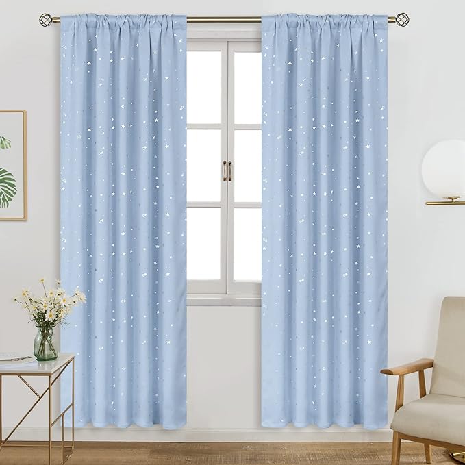 BGment Kids Blackout Curtains for Bedroom, Rod Pocket Room Darkening Curtains Decoration Thermal Insulation Window Drapes for Nursery, Children Room, 2 Panels, Each 42 x 63 Inch, Baby Blue