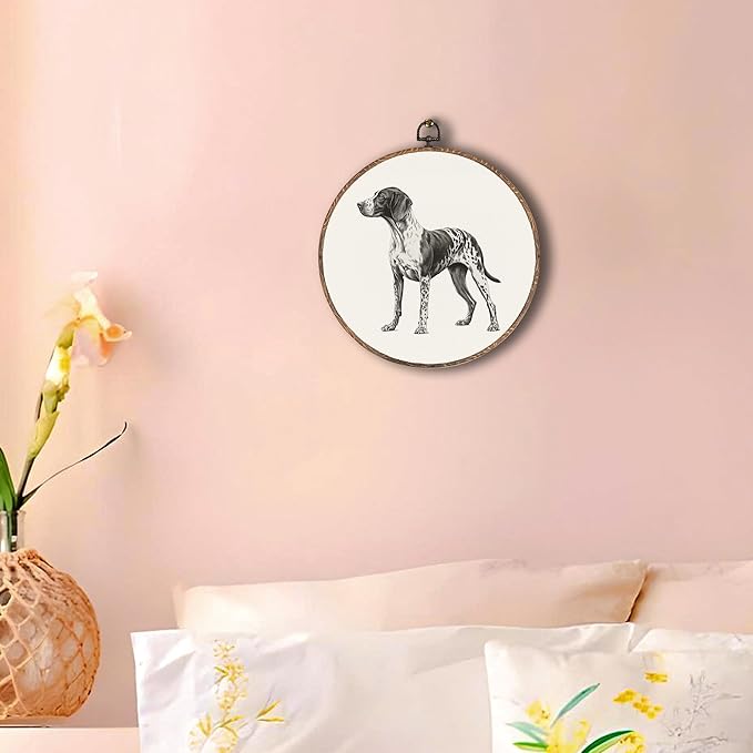 German Shorthaired Pointer Round Wall Art Framed, Dog Mom Gifts Round Wall Decor, Dog Lovers Gifts Hanging Canvas Prints Wall Sculptures for Bathroom Bedroom Living Room Decor, 10x10 Inch