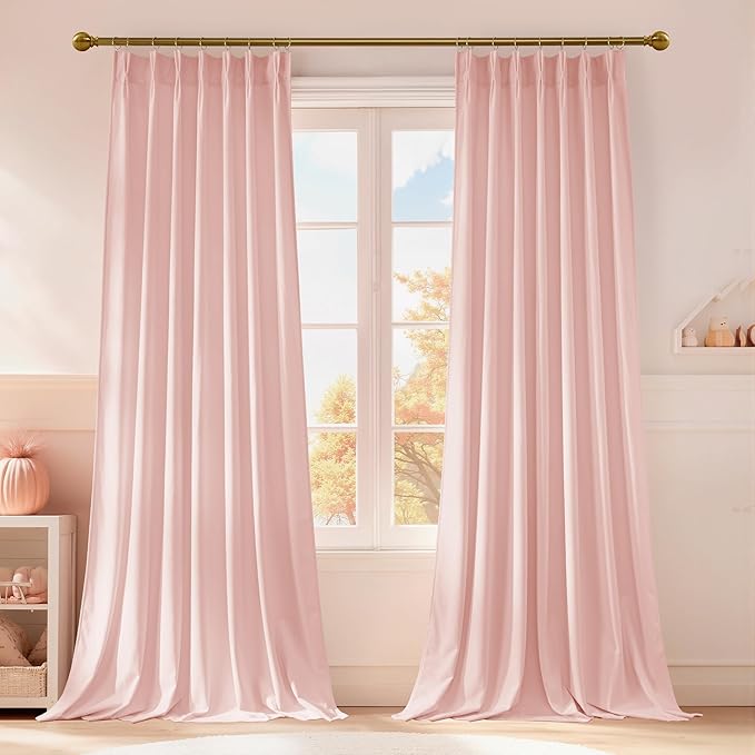 StangH Baby Pink Velvet Curtains for Nursery Girls Room, Pinch Pleat Super Soft Window Drapes with Hooks Solid Light Dimming Privacy Panels for Living Dining Room, W40 x L90, 2 Panels