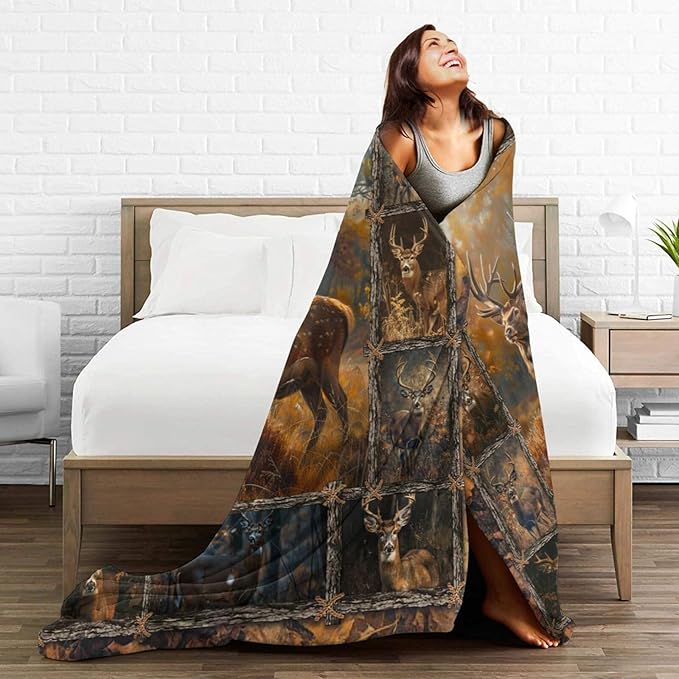 Deer Blanket Elk Throw Blanket Wildlife Animals Flannel Stuff Merch Cozy Decor Fleece Plush Fuzzy Warm Soft Lightweight Bedding Gifts for Hunting Lover Women Men Girl Boy Couch 50"X40"
