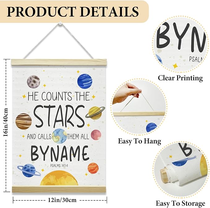 Nopoben Solar System Poster Hanger Frame, Outer Space Canvas Wall Art, Planets Wall Decoration for Kids, Classroom Nursery Kids Room Playroom Preschool Decor(12x16 Inches)-02