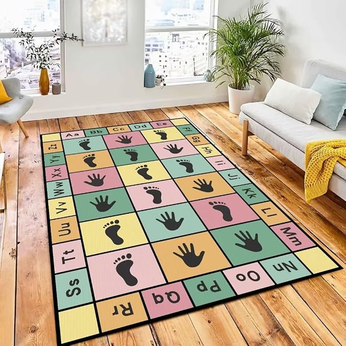 Hopscotch Play Rugs Kids, ABC Alphabet Education Carpet, Playroom Bedroom Living Room Decor Learning mat (Pink,39x59 in)