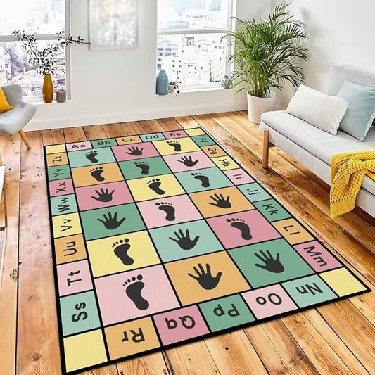 Hopscotch Play Rugs Kids, ABC Alphabet Education Carpet, Playroom Bedroom Living Room Decor Learning mat (Pink,31x47 in)