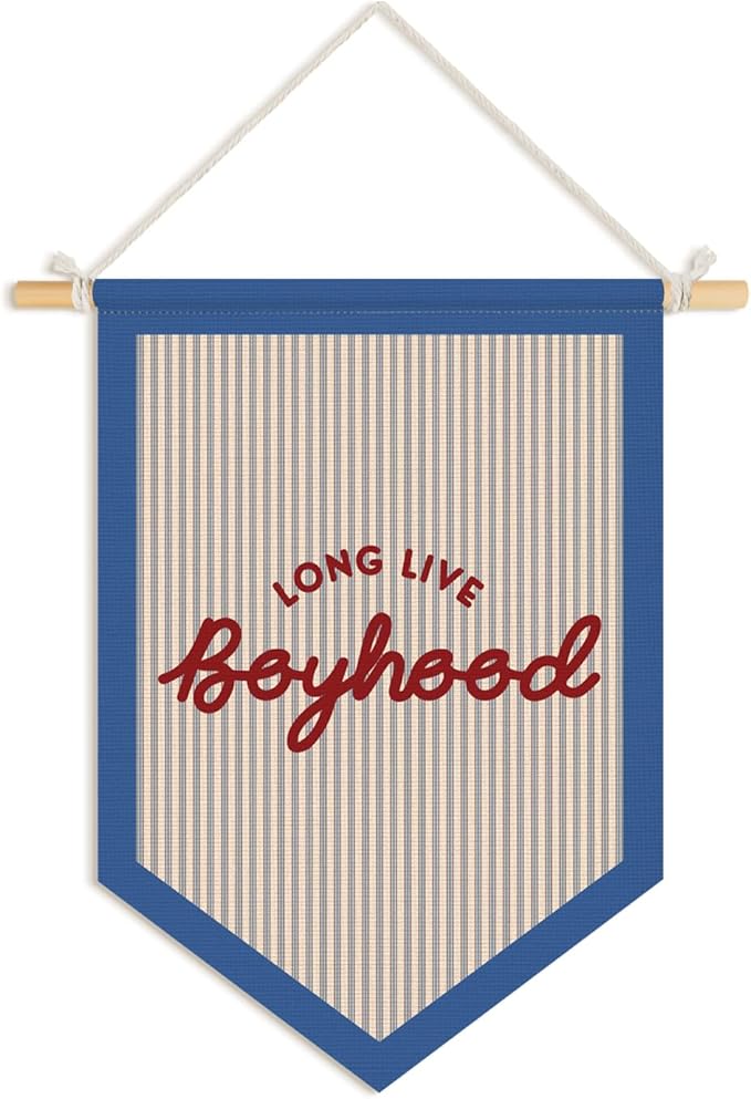 Wheatwin Long Live Boyhood Pennant Flag Banner, Boys Room Decor, Vintage Playroom Wall Decor for Kids Boys Toddler Nursery Bedroom Playroom 15x11 Inch