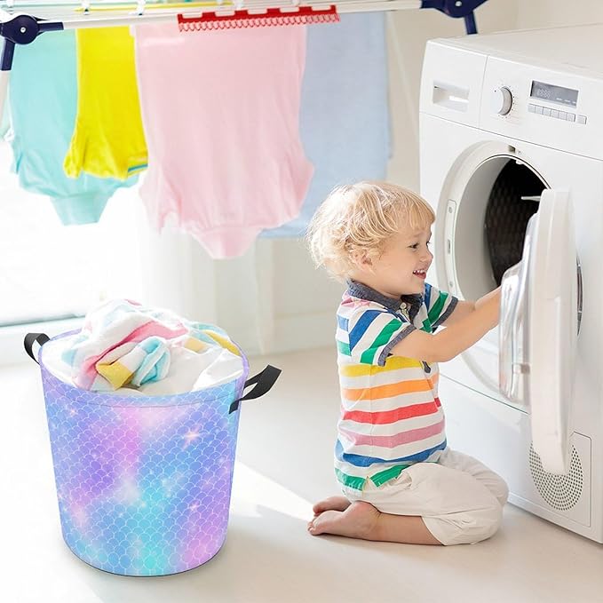 Glitter Mermaid Laundry Basket Girls Room Decor Unicorn Girls Hamper Dirty Clothes Organizer for Kids Baby
