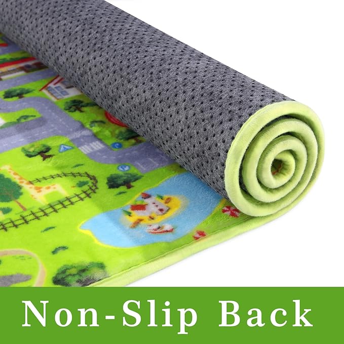 Kids Carpet Playmat 8x10 Car Play Rug Large Kids Play Rug City Traffic Road Mat Low Pile Non Slip Fun Carpet for Kids Children Nursery Playroom Classroom Educational City Life Carpet Grey