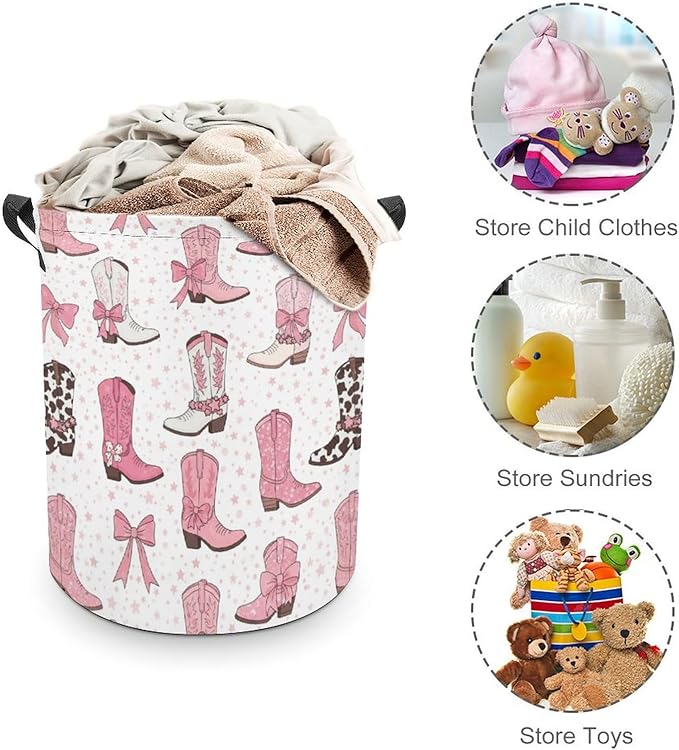 Cowgirl Boot Laundry Basket Pink Western Decor Hampers for Laundry Dirty Clothes Basket Organizer for Bedroom Bathroom