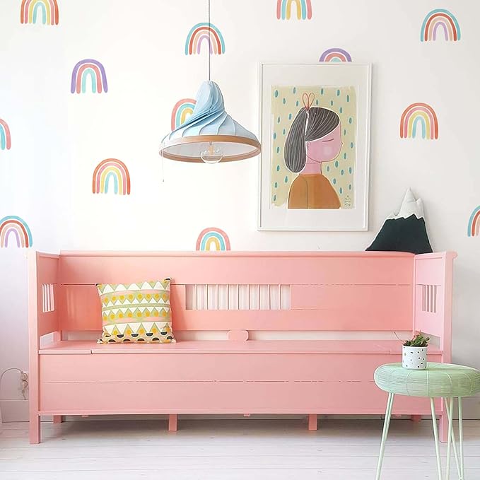 Watercolor Rainbow Wall Decals for Girls Bedroom 72 Pcs, Rainbow Stickers Bigger Size for Wall Mural Vinyl Peel and Stick DIY Decorations (12 Sheets)