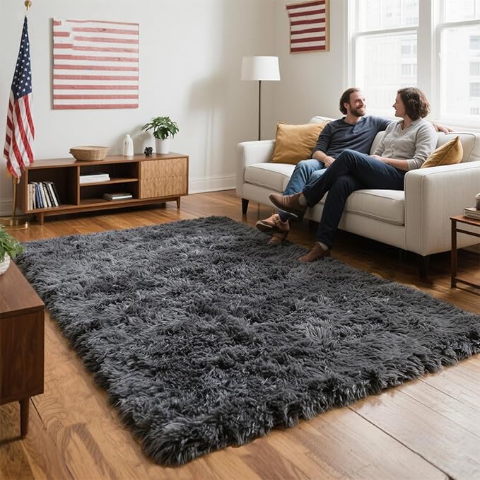 Grey Fluffy 8x10 Area Rug for Living Room, Plush Shag Rugs for Bedroom, Large Soft Furry Carpets for Kids Room, Modern Indoor Nursery Carpet for Classroom Dorm Cozy Comfy Home Decor