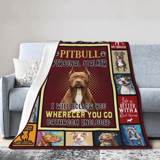 Pitbull Blanket Pitbull Decor Throw Blanket Super Soft Flannel Lightweight Fluffy Plush Fuzzy Fleece Stuff Blanket Gifts for Dog Lover Girl Woman Adults Man Boys Kids Baby for Bed Sofa 50"X60"