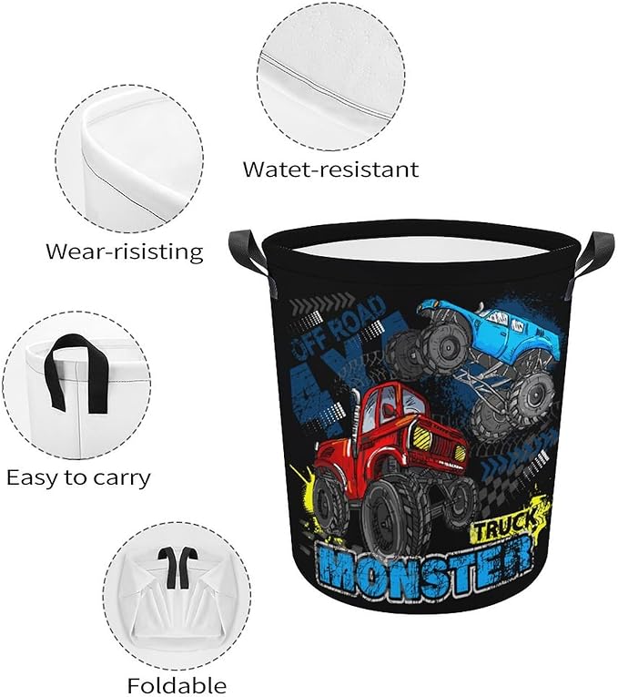 Monster Truck Laundry Basket Boys Room Decor Boys Hamper Dirty Clothes Bin Organizer Monster Truck Birthday Decorations