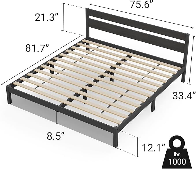 LIFEMENT Classic Wood Platform Bed Frame with Headboard, Essential, Noise Free, Under Bed Storage, No Box Spring Needed, Easy Assembly (Black, King (U.S. Standard))