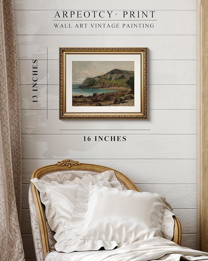 ARPEOTCY Vintage Gold Framed Wall Art, Nature Landscape Retro Paintings, Canvas Print Artwork with Antique Frame, Victorian Wall Picture Decor for Room Gallery Living Room, 13x16 inch